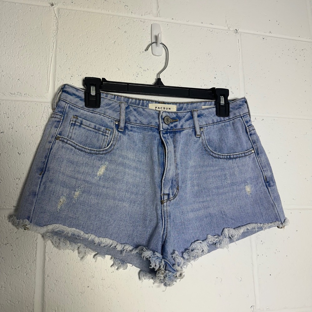 PacSun High Rise Festival Shorts Light Wash Distressed Denim Cut Offs Size 29